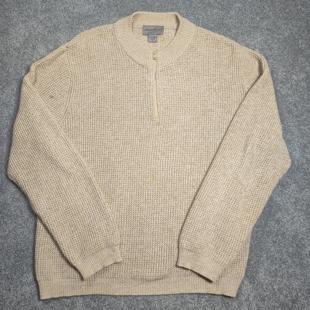 Eddie Bauer Sweater Mens L 1/4 Zip Waffle Knit Pullover 100% Cotton Outdoor